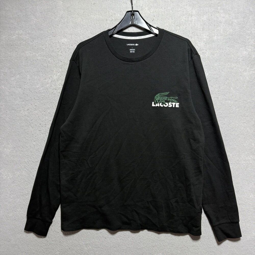 Lacoste Men's Large Croc Thermal Waffle Sleep Shirt Black